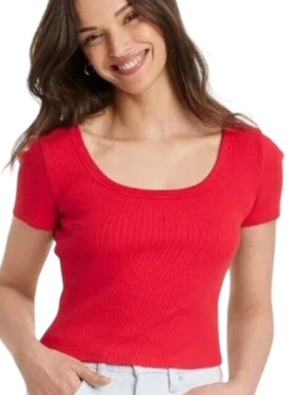 Universal Thread Women Shrunken Short Sleeve Scoop Neck T-Shirt - Size: Large